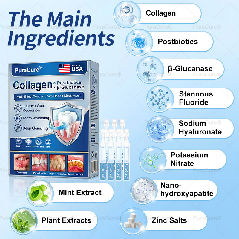 🦷PuraCure® Multi-Action Tooth & Gum Repair Mouthwash  | Collagen × Postbiotics × β-Glucanase