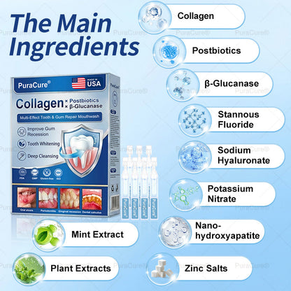 🦷PuraCure® Multi-Action Tooth & Gum Repair Mouthwash  | Collagen × Postbiotics × β-Glucanase