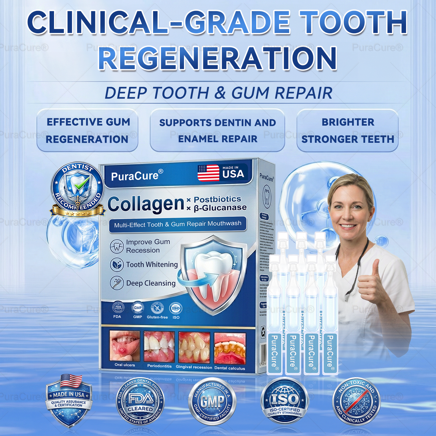 🦷PuraCure® Multi-Action Tooth & Gum Repair Mouthwash  | Collagen × Postbiotics × β-Glucanase